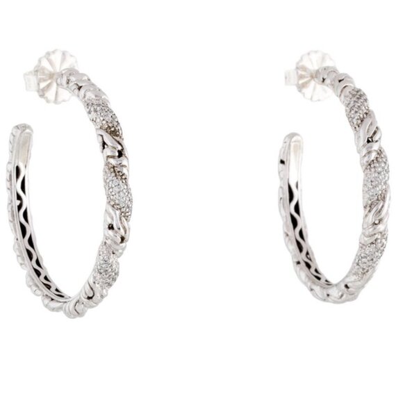 JOHN HARDY DIAMOND STERLING SILVER & 18K GOLD HOOP EARRINGS - Picture 3 of 8